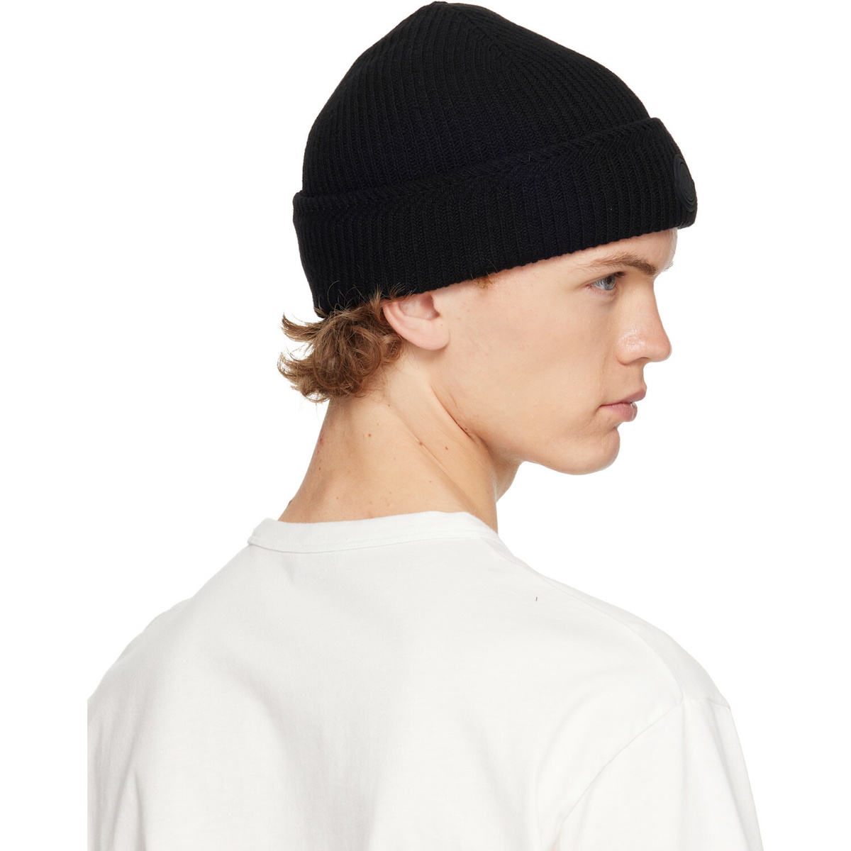 Moncler Black Cashmere Blend Logo Beanie