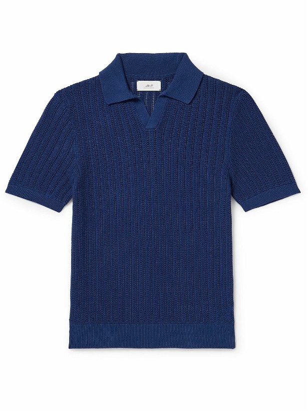 Photo: Mr P. - Open-Knit Ribbed Cotton Polo Shirt - Blue