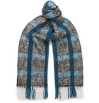 Mr P. - Fringed Checked Textured-Knit Scarf - Men - Blue