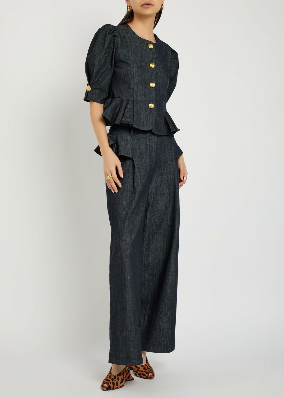 Sister Jane Curio Peplum Stretch-denim Blouse