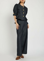 Sister Jane Curio Peplum Stretch-denim Blouse