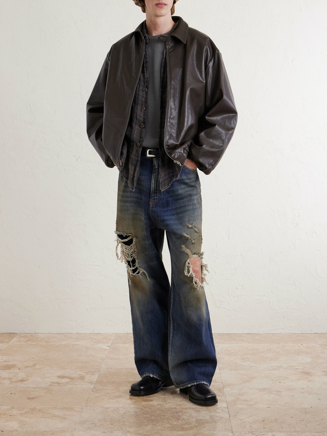 VETEMENTS - Trashed Wide-Leg Distressed Jeans - Blue Vetements