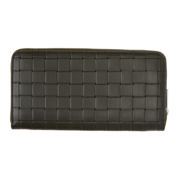 Photo: Bottega Veneta Grey Printed Grid Zip Around Wallet