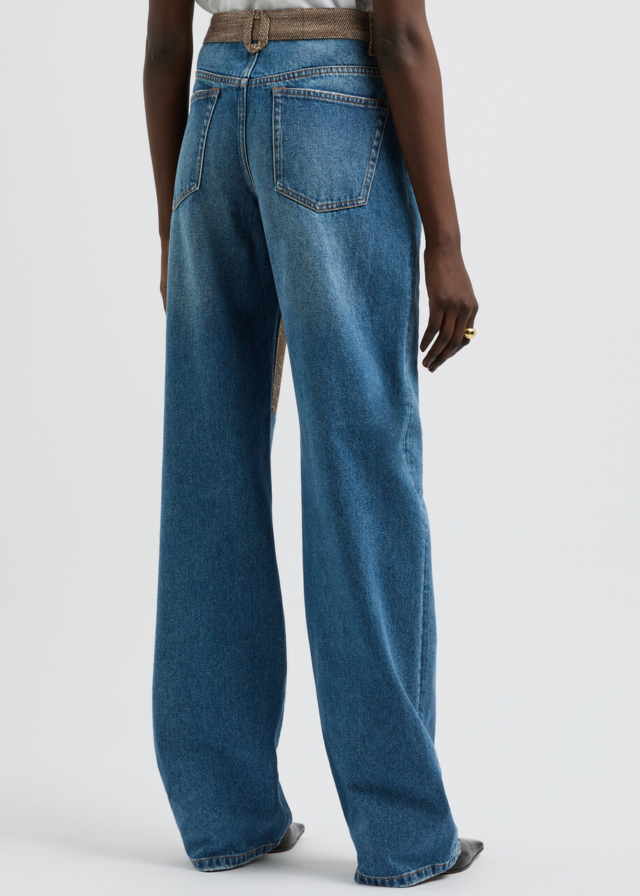 Stella Mccartney Herringbone Tweed-panelled Straight-leg