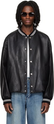 WOOYOUNGMI Black Leather Baseball Jacket