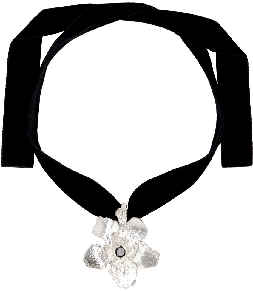 ELHANATI Black & Silver Flower Pendant Necklace