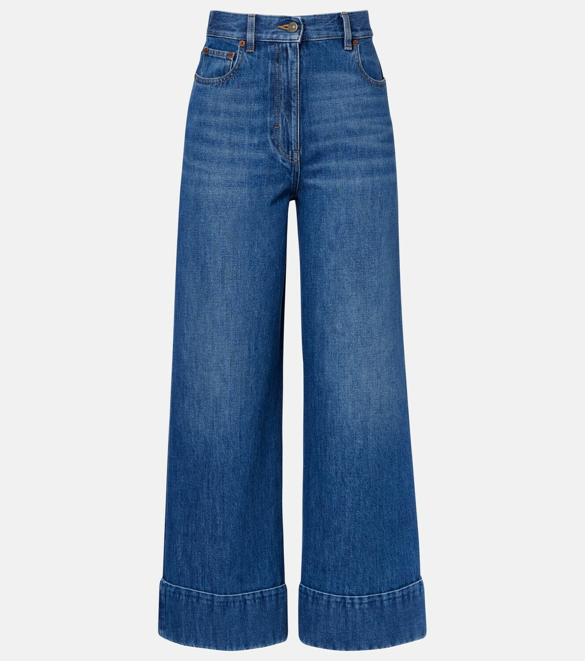 Valentino Leather-trimmed wide-leg jeans
