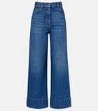 Valentino Leather-trimmed wide-leg jeans