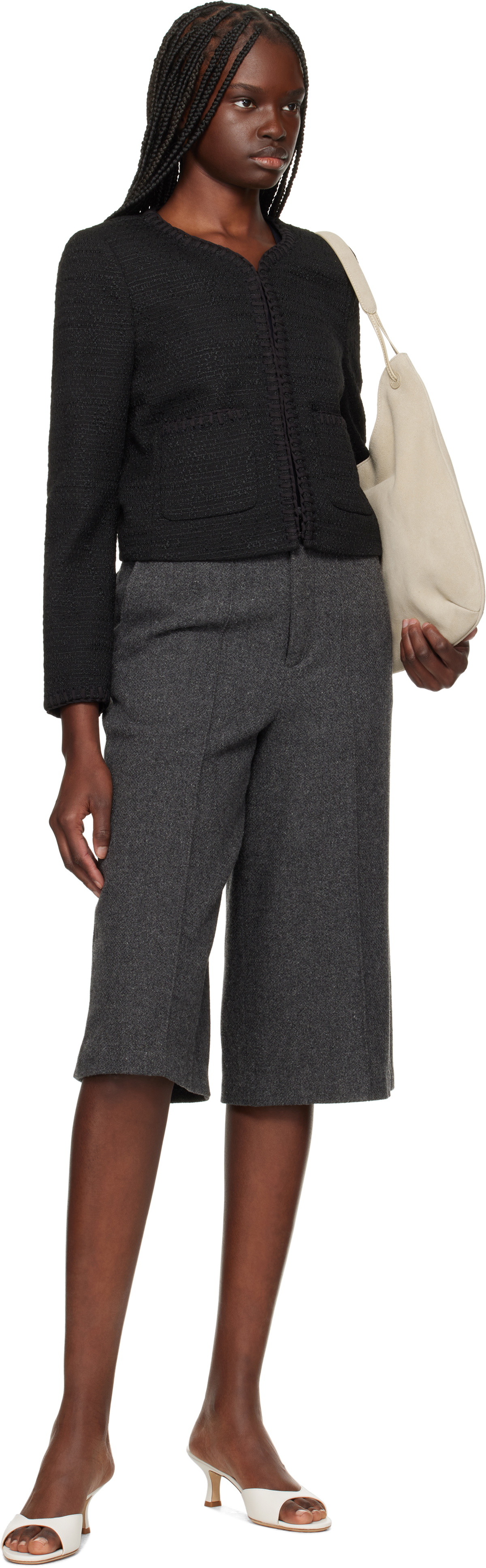 rag & bone Black Cheyenne Whipstitch-Trimmed Tweed Lady Jacket