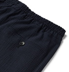 Mr P. - Gingham Wool-Blend Seersucker Drawstring Trousers - Blue
