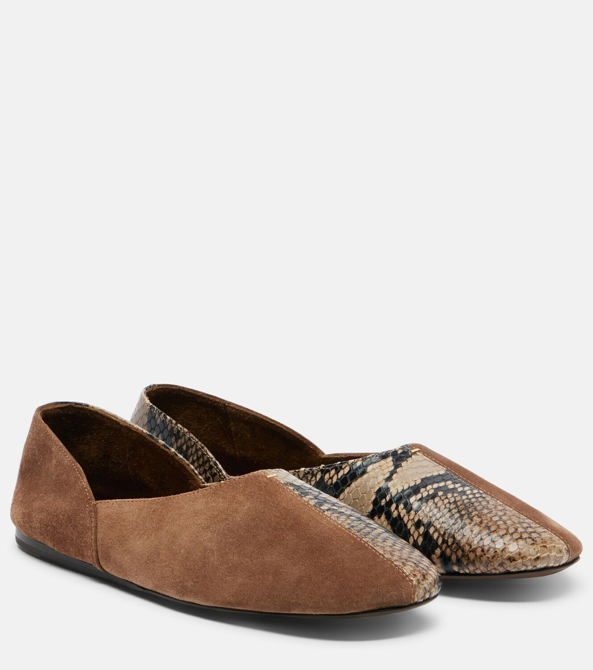 Khaite Jane snake-effect leather and suede ballet flats