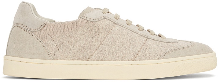 Photo: Brunello Cucinelli Taupe Knit Hybrid Sneakers