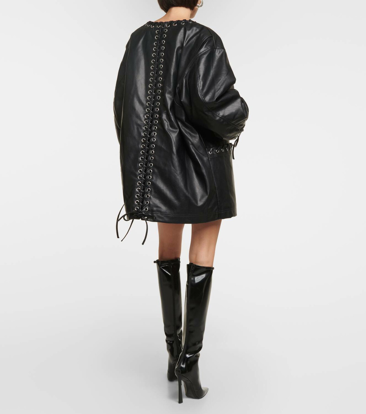 【関税&送料込】Rotate Birger Christensen Black Faux Leather ROTATE BIRGER CHRISTENSEN Lace-up faux-leather flared pants
