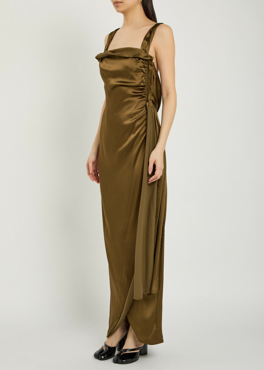 Maison Margiela Draped Satin and Silk-blend Maxi Dress Brown