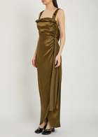 Maison Margiela Draped Satin and Silk-blend Maxi Dress Brown