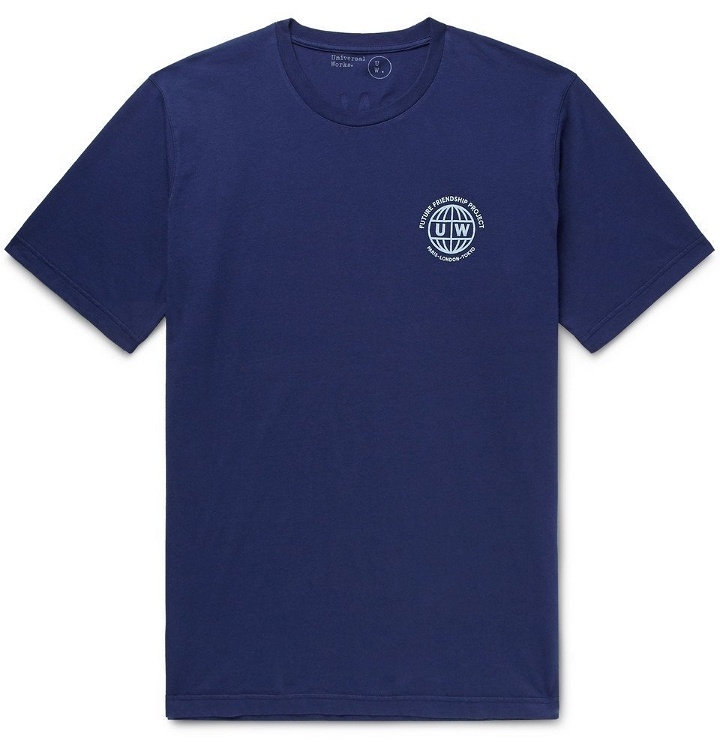 Photo: Universal Works - Logo-Print Cotton-Jersey T-Shirt - Royal blue