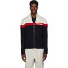 Moncler Off-White and Navy Maglione Tricot Zip Sweater