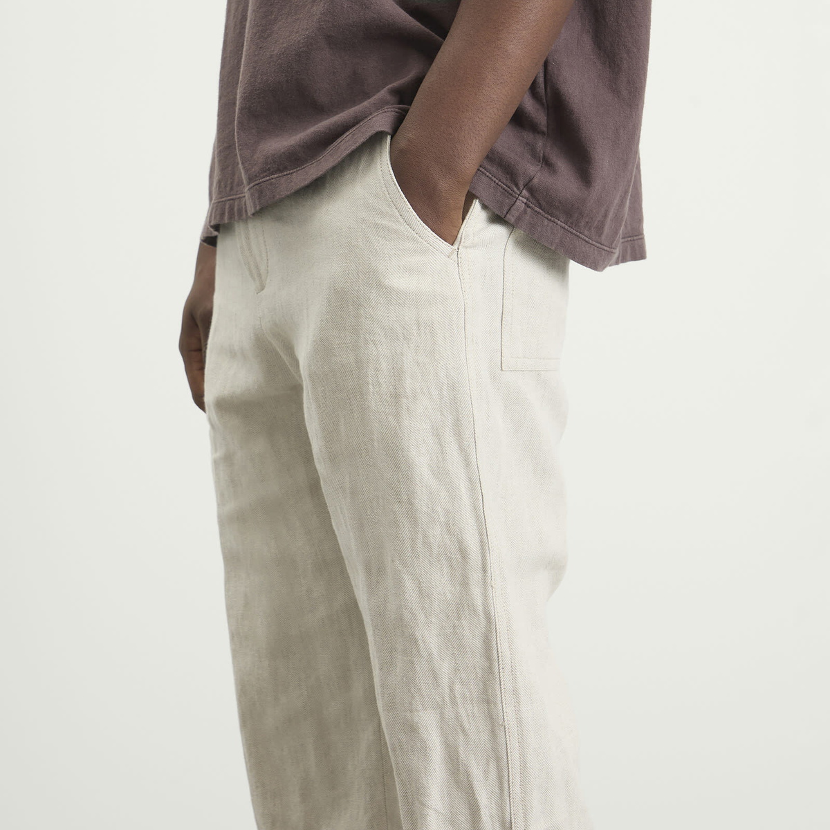 Dries Van Noten Men's Herringbone Cotton Linen Trouser in Off