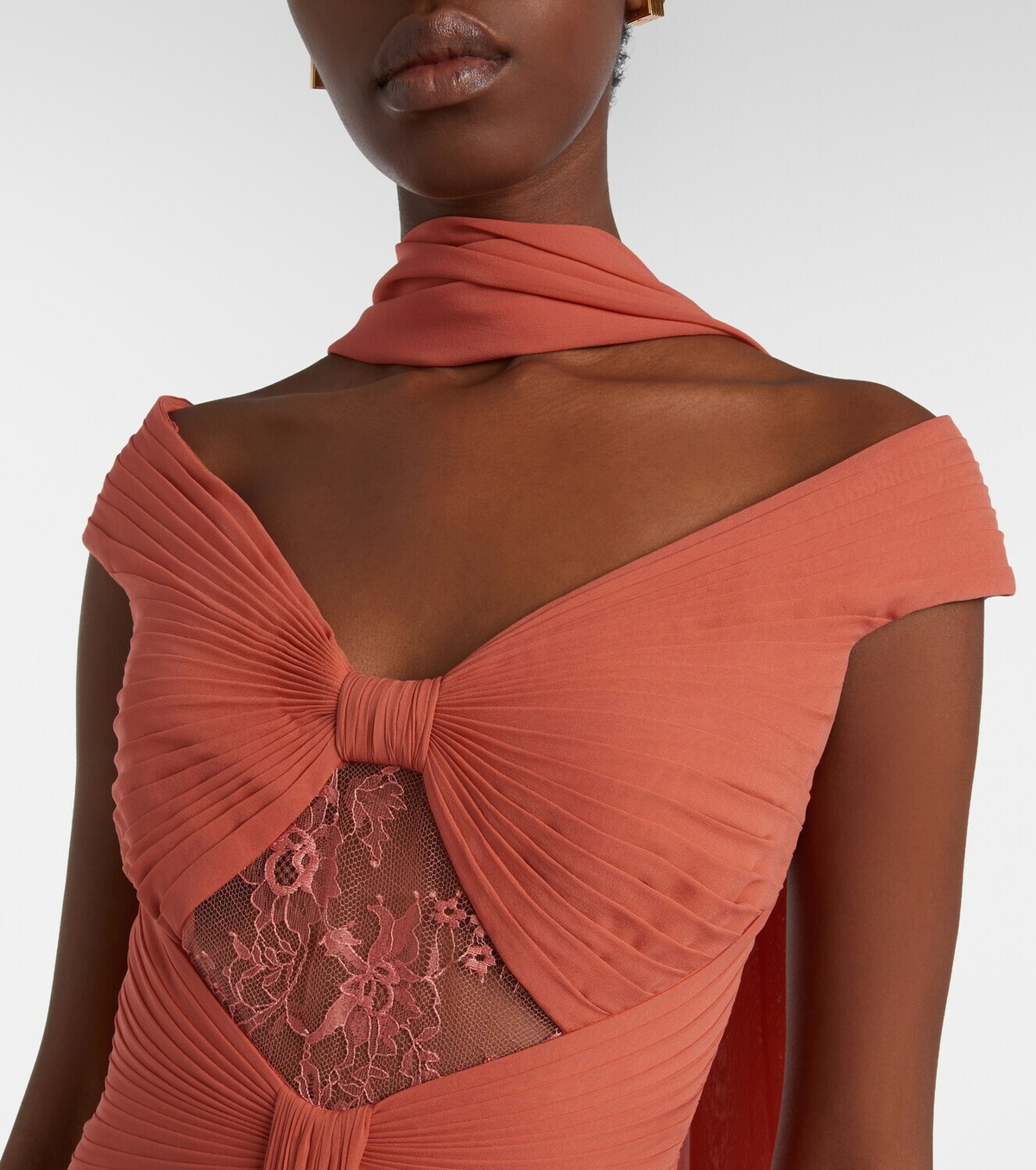 Elie Saab Gathered lace-trimmed silk gown