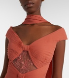 Elie Saab Gathered lace-trimmed silk gown