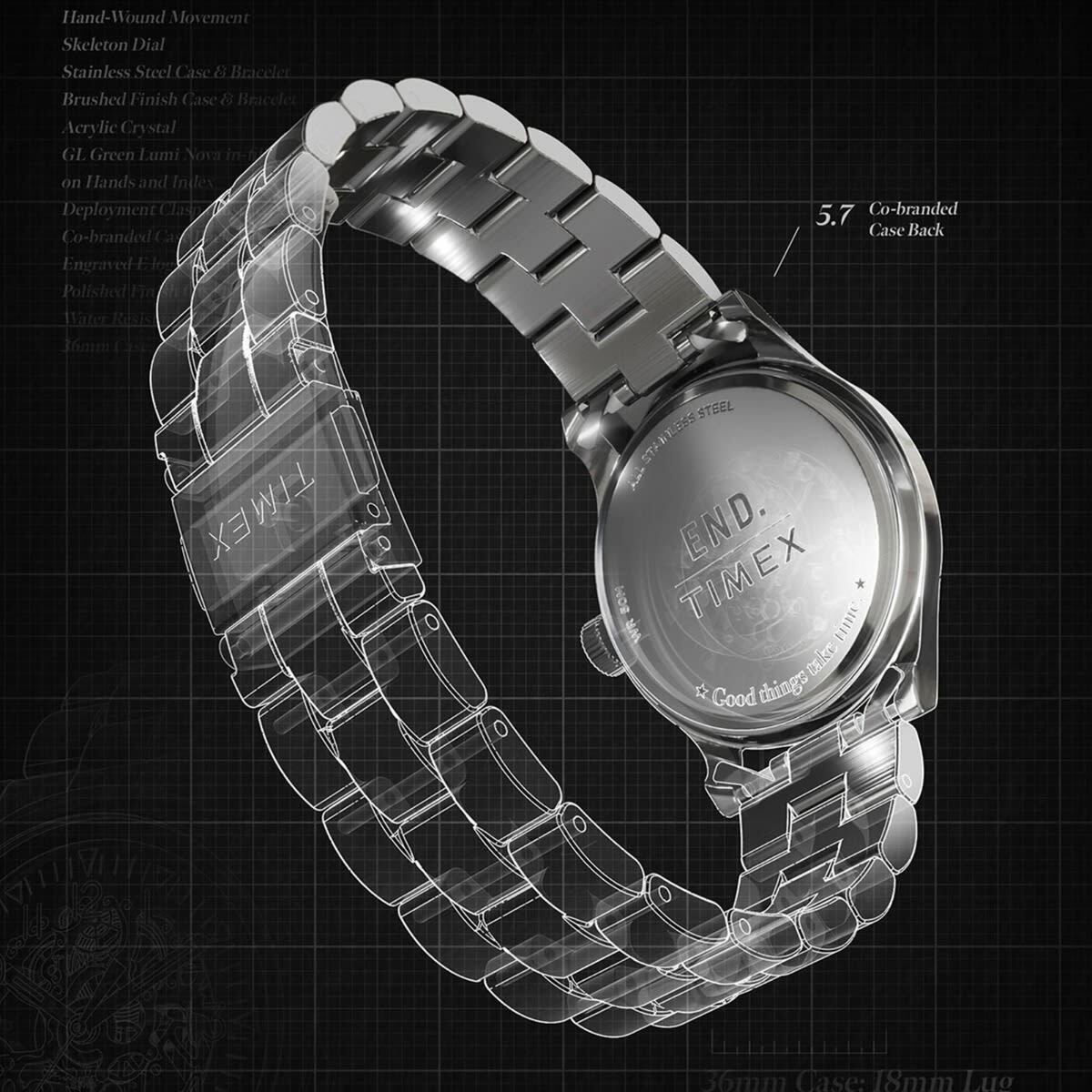 END. x Timex 'Skeleton' in Stainless Steel Timex