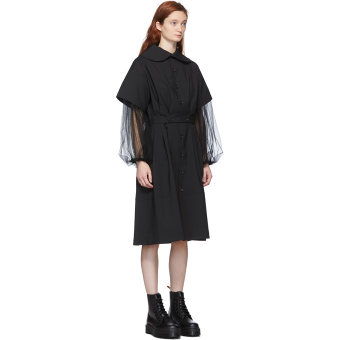 Tricot Comme des Garcons Black Belted Oversize Collar Dress Tricot