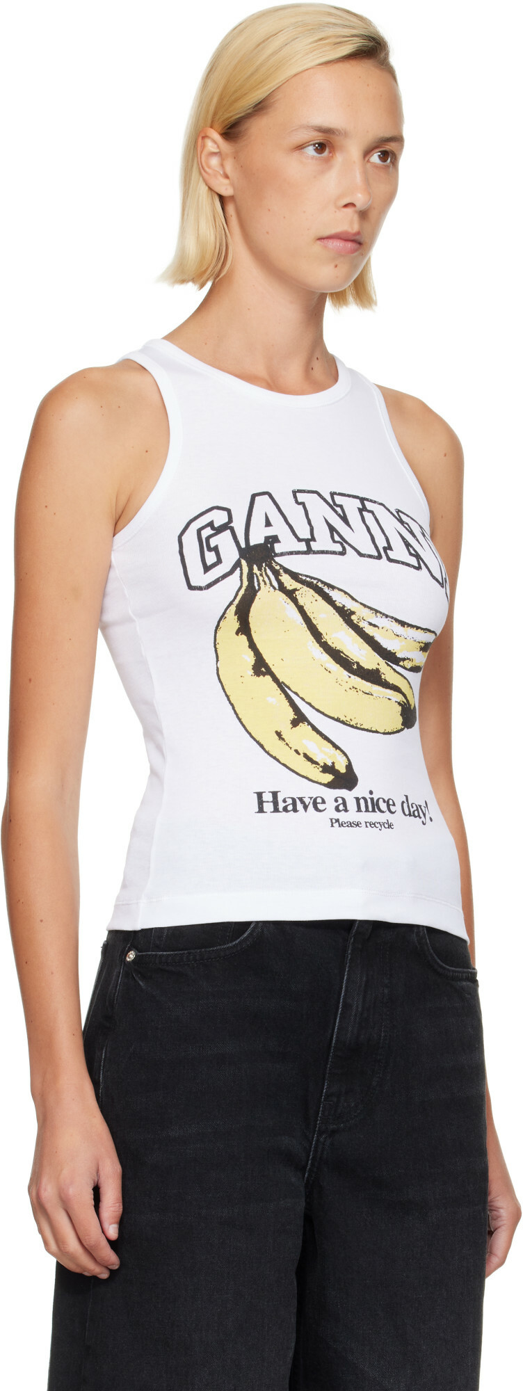 GANNI White Banana Tank Top