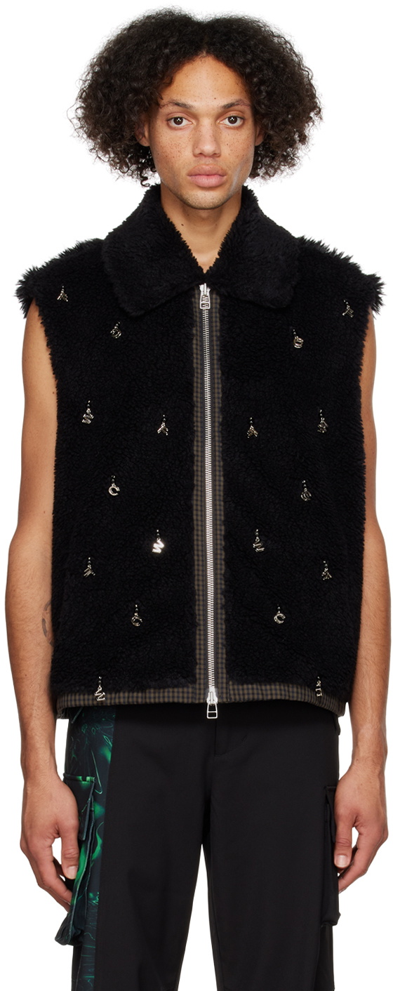 Feng Chen Wang Black Embellished Faux Fur Vest Feng Chen Wang