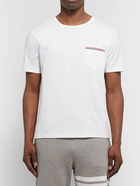 THOM BROWNE - Slim-Fit Grosgrain-Trimmed Cotton-Jersey T-Shirt - White