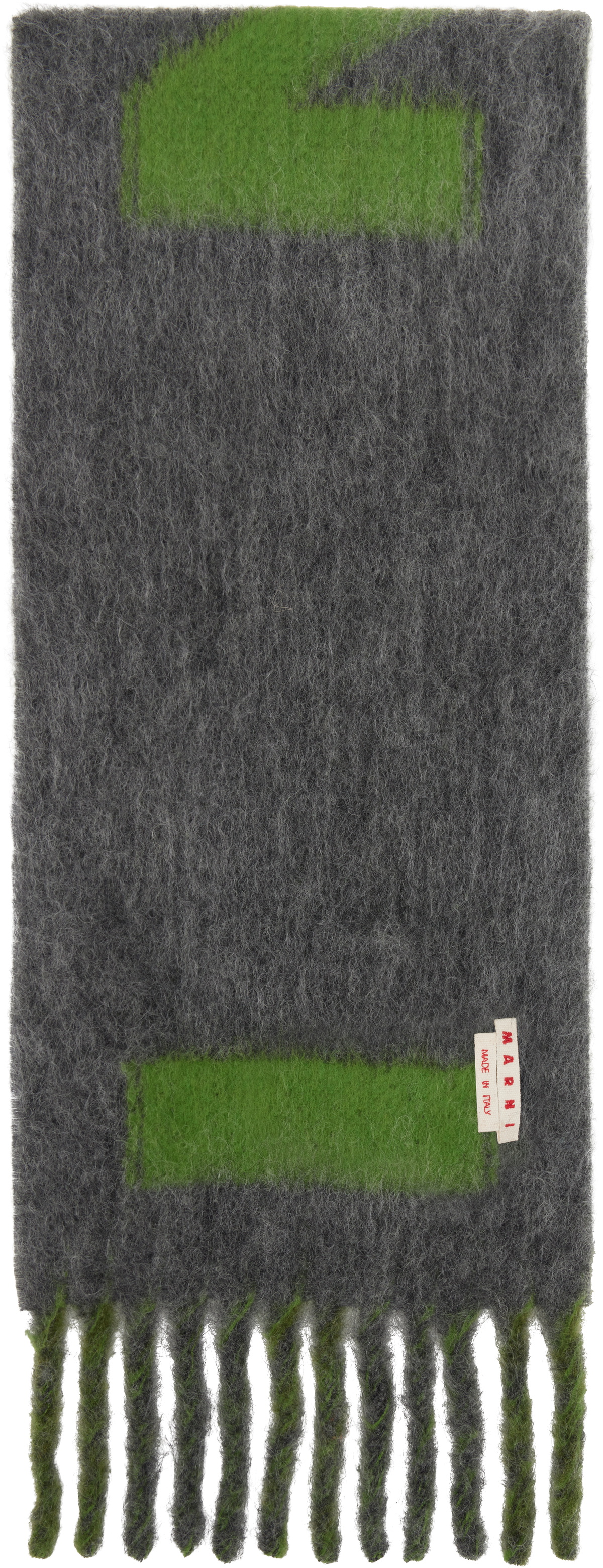 Marni Green & Gray Striped Alpaca Scarf
