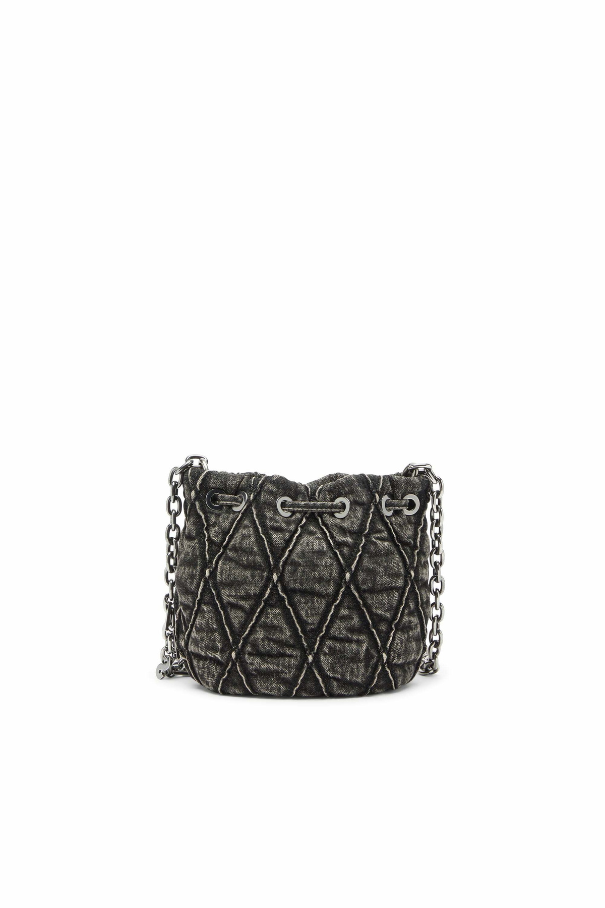 Diesel Charm-D - Bucket bag in acid-wash quilted denim - Shoulder Bags Womens in Grey