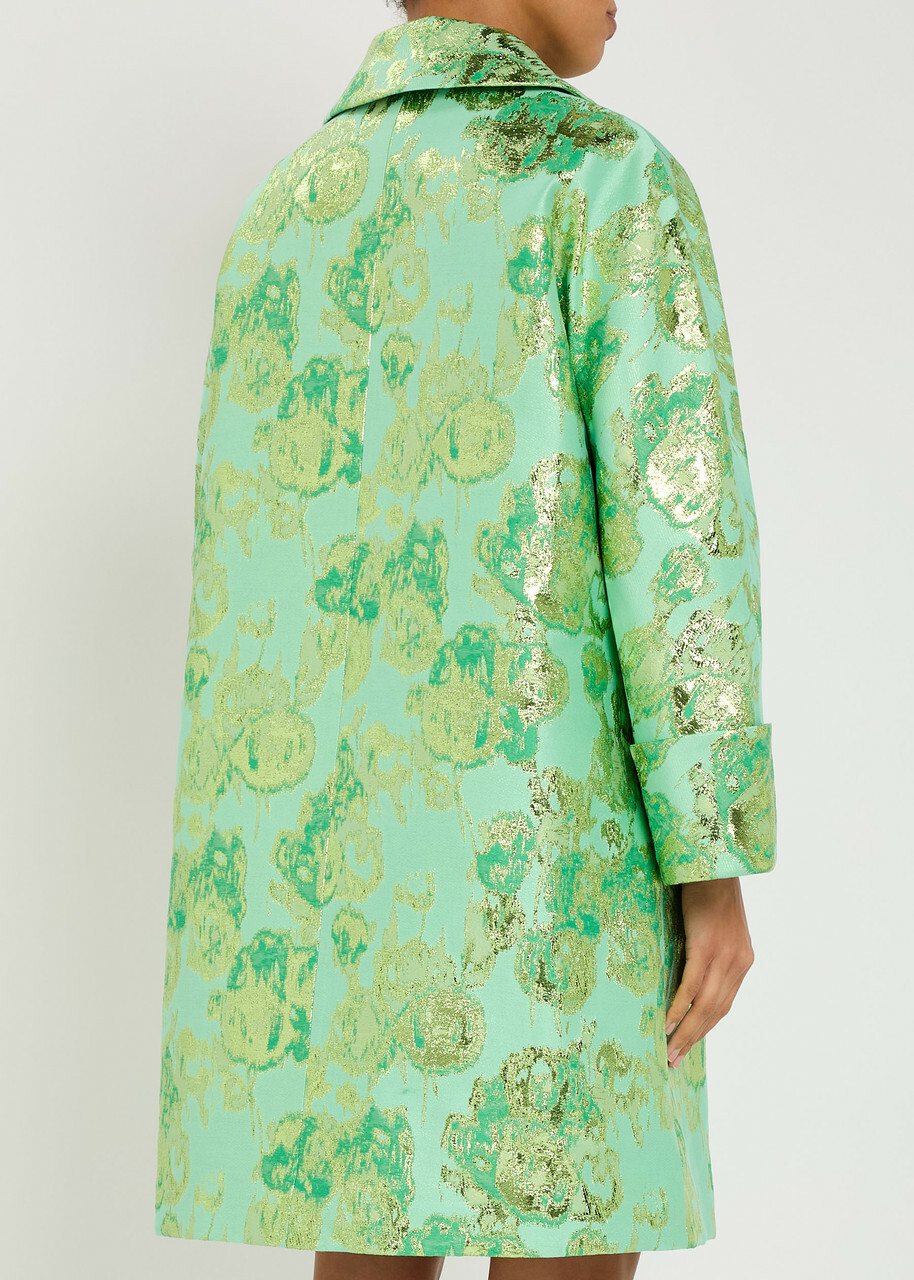 Huishan Zhang Mirabel Metallic-jacquard Woven Coat Green