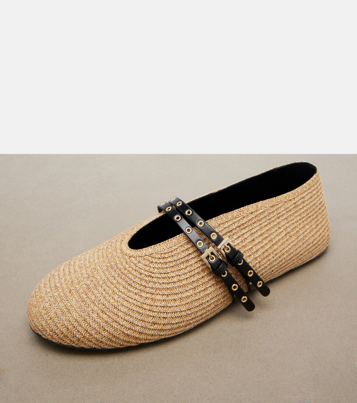 Alaïa Paperstraw leather-trimmed Mary Jane flats