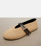 Alaïa Paperstraw leather-trimmed Mary Jane flats