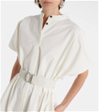 Jil Sander Belted leather-trimmed cotton midi dress