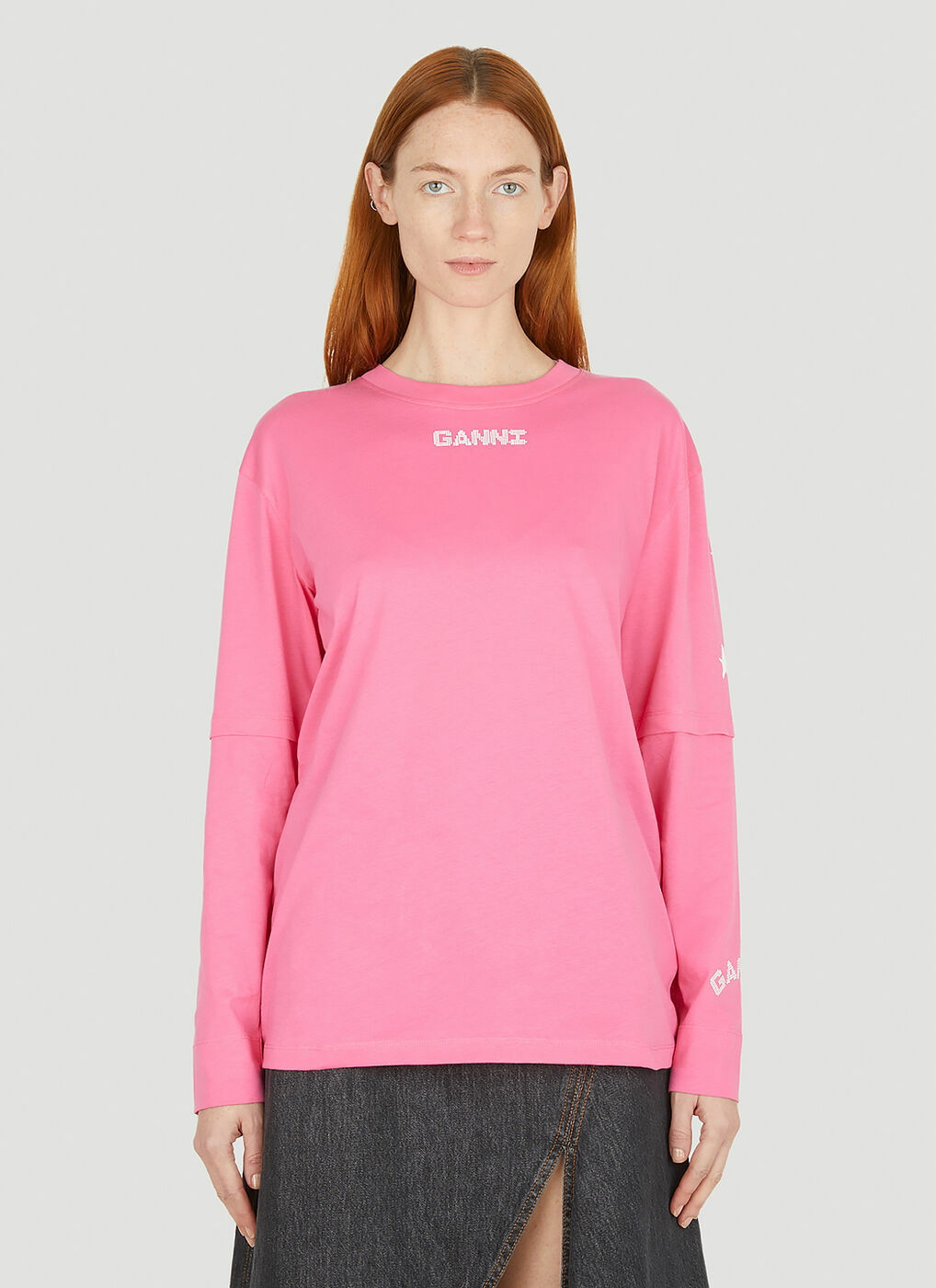 Layered Long Sleeve T-Shirt in Pink GANNI
