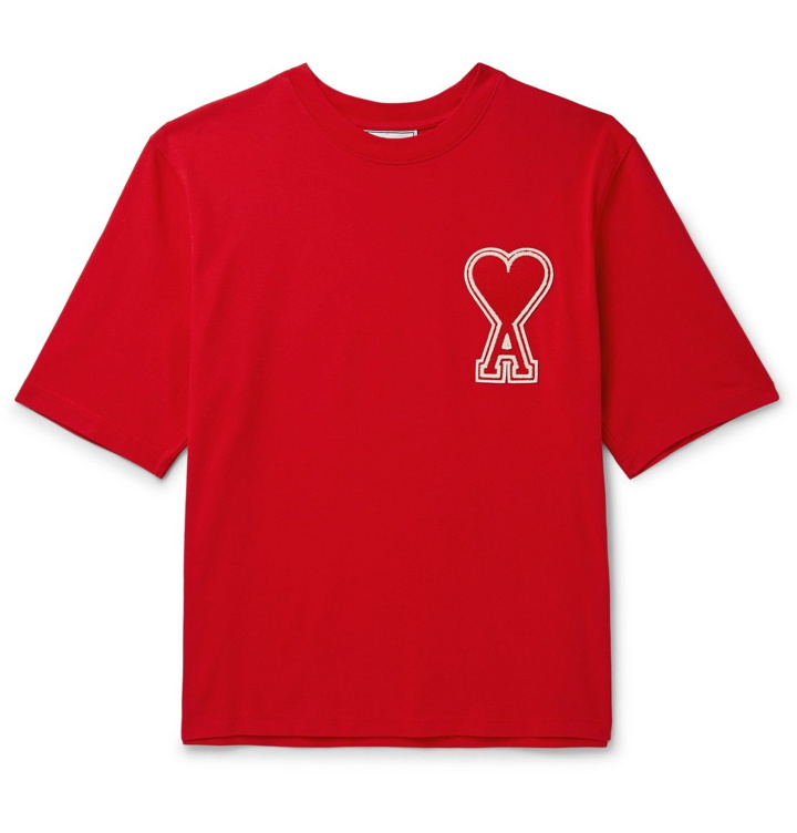 Photo: AMI - Logo-Appliquéd Cotton-Jersey T-Shirt - Red