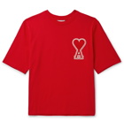 AMI - Logo-Appliquéd Cotton-Jersey T-Shirt - Red