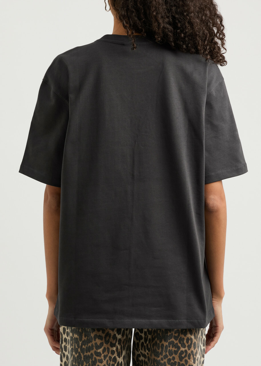 Ganni Logo Crystal-embellished Cotton T-shirt Dark Grey GANNI