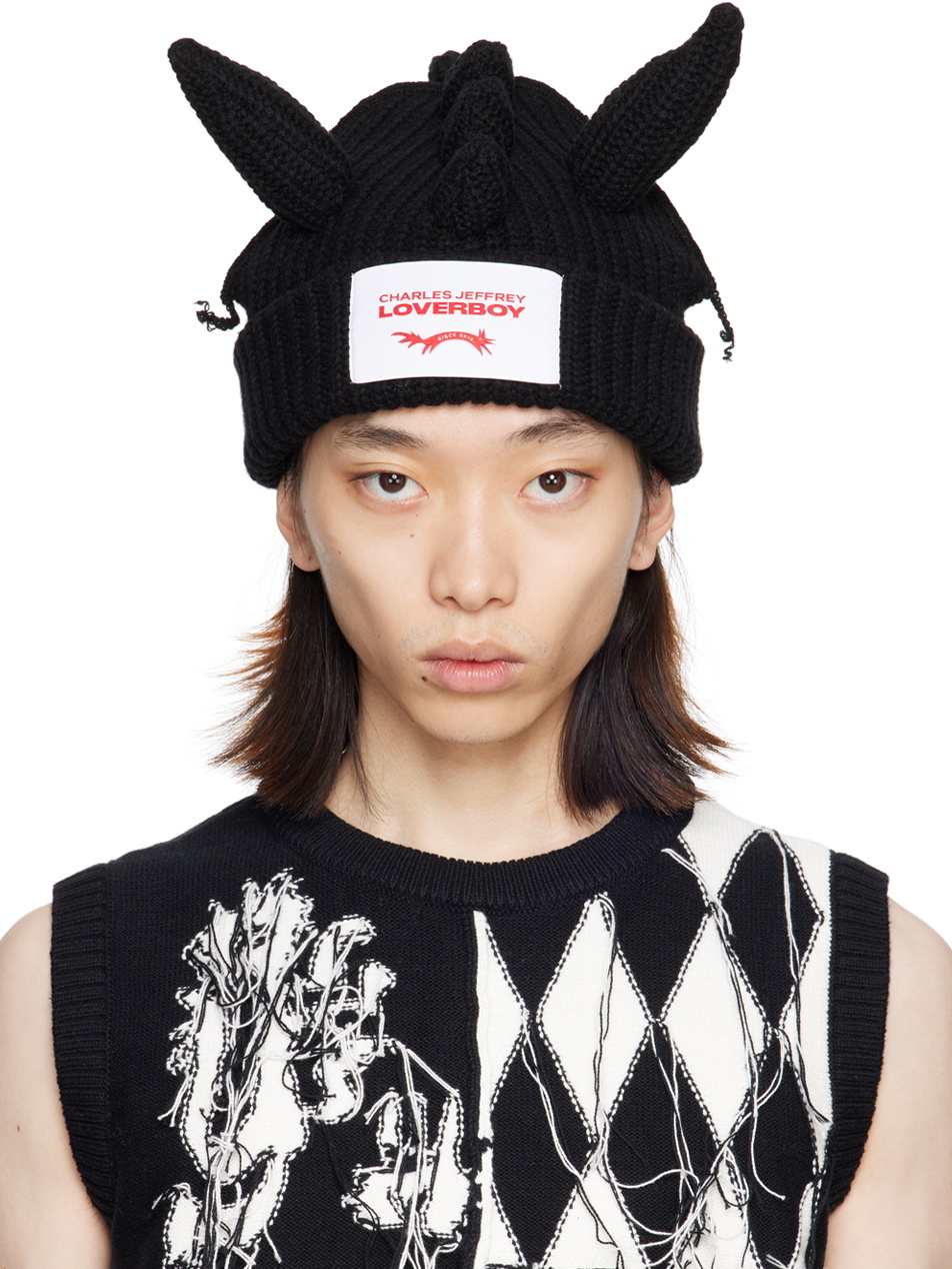 帽子 LOVERBOY CHUNKY DRAGON BEANIE Charles Jeffrey LOVERBOY Black Chunky Dragon Beanie Charles