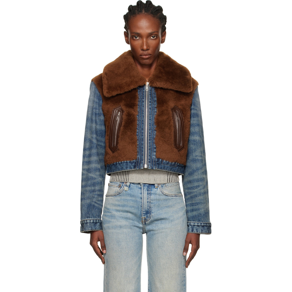 R13 Brown & Blue 'Denim Fur' Jacket