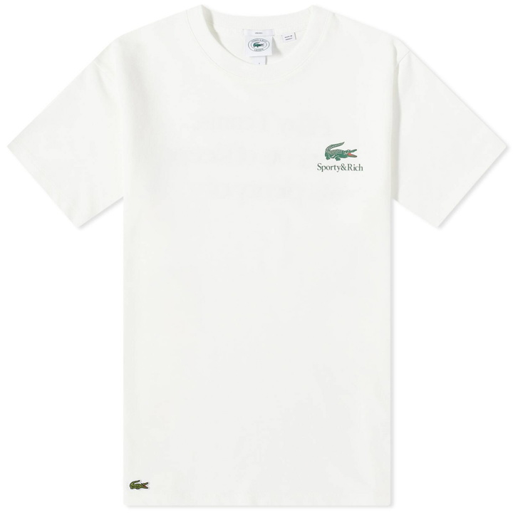 Photo: Sporty & Rich x Lacoste Play Tennis T-Shirt in Farine/Green