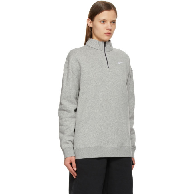Nike mini swoosh quarter zip sweatshirt in grey and sail