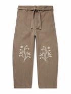 Kartik Research - Fauji Belted Embellished Embroidered Cotton-Twill Wide-Leg Trousers - Brown