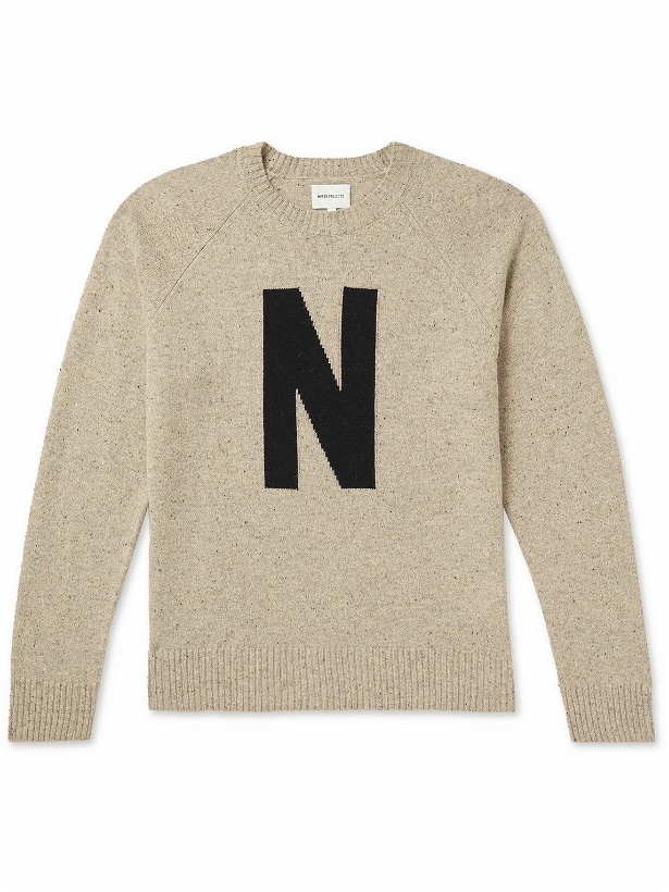 Photo: Norse Projects - Fridolf Logo-Intarsia Donegal Wool Sweater - Neutrals