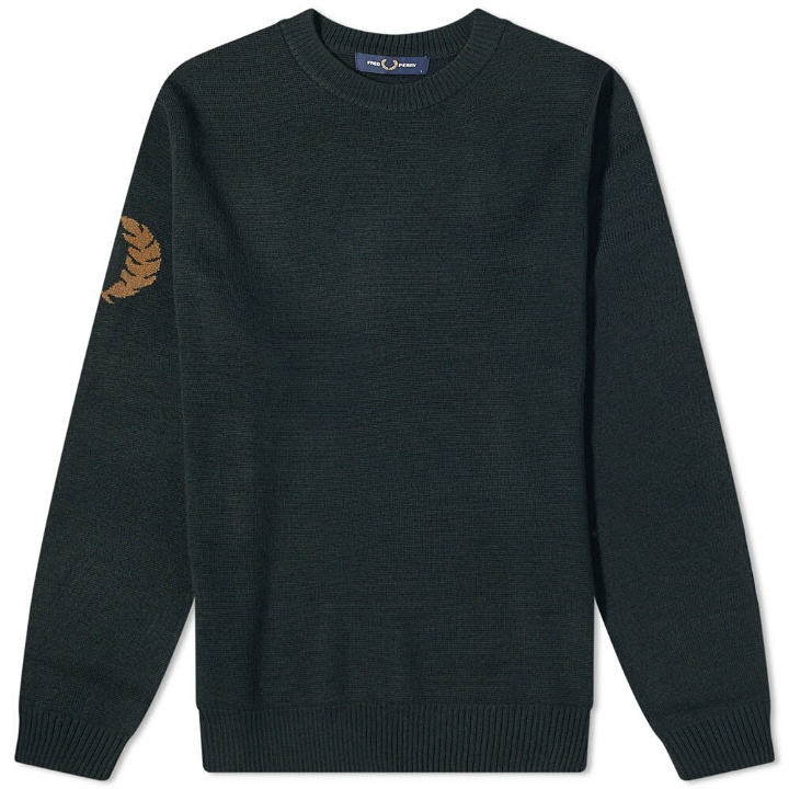 Photo: Fred Perry Authentic Men's Laurel Wreath Crew Knit in Night Green