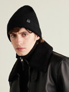 TOM FORD - Leather-Trimmed Ribbed Wool and Cashmere-Blend Beanie - Black