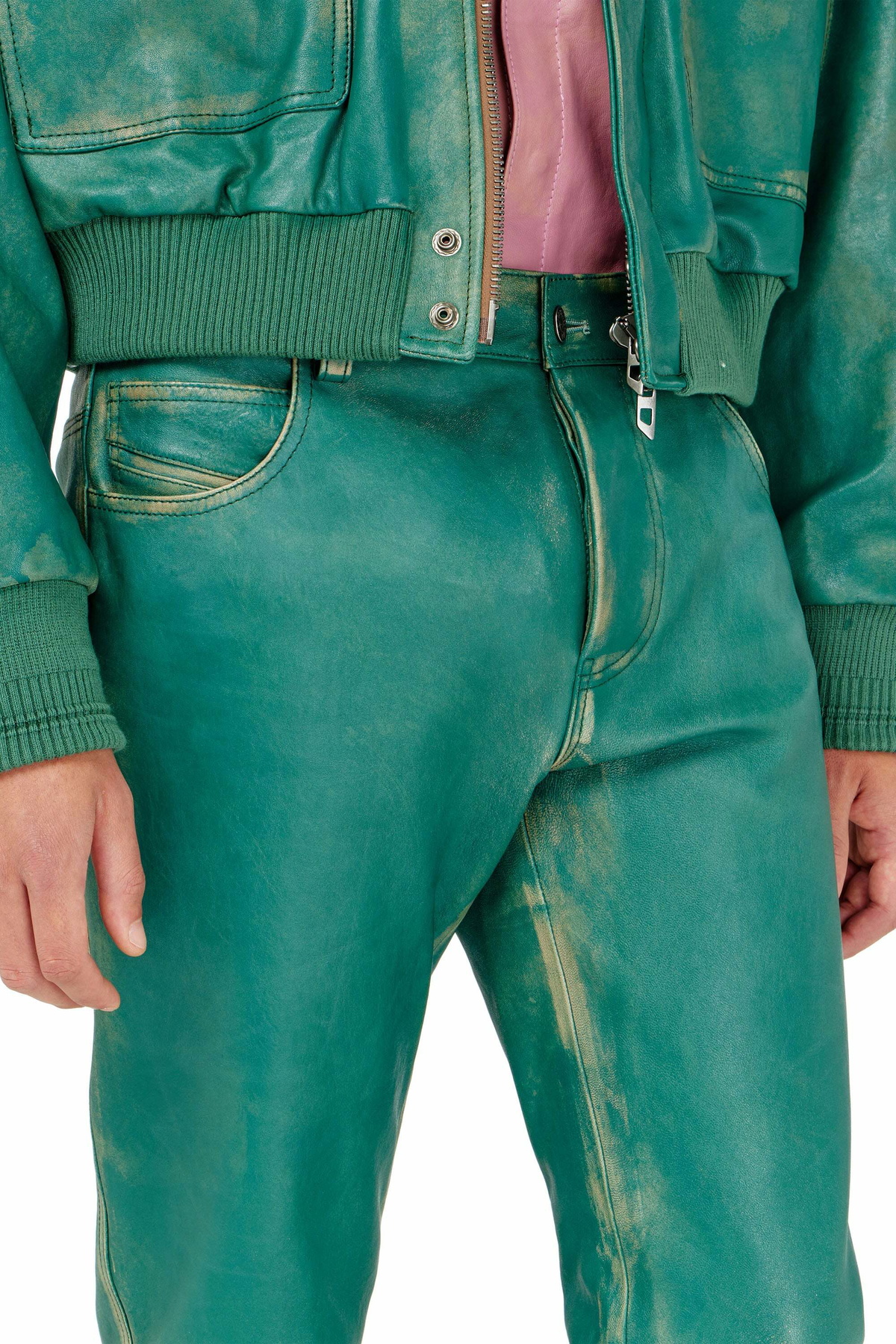 Diesel Pants in treated leather - Pants Mens in Green