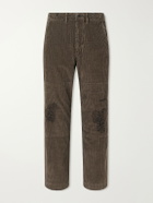 RRL - Straight-Leg Distressed Cotton-Corduroy Double-Knee Trousers - Brown