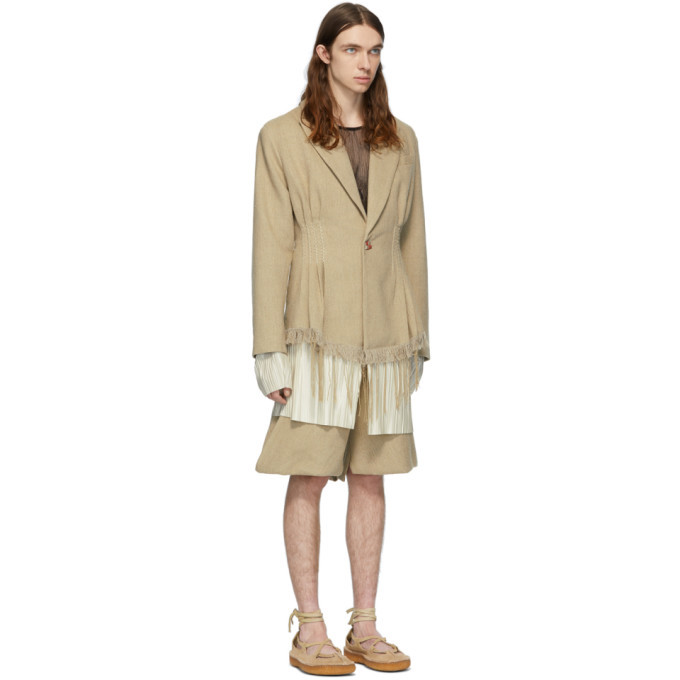 Palomo Spain Beige Linen Cinched Blazer